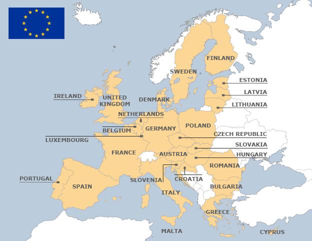 Map of 28 EU countries as of October 2013