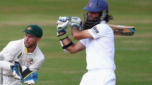 Moeen Ali batting for England Lions against Australia