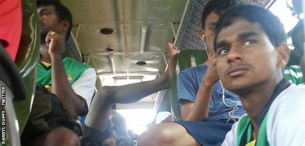 Salgaocar team on a crowded bus