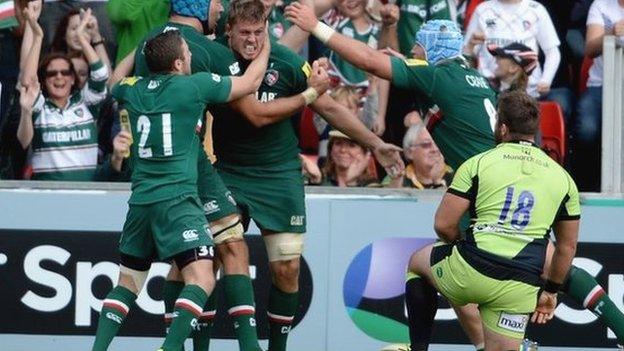 Ed Slater celebrates his try