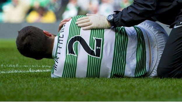 Adam Matthews was stretchered off early in Celtic's win against Motherwell