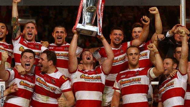 Wigan Warriors celebrate their 2013 Grand Final win