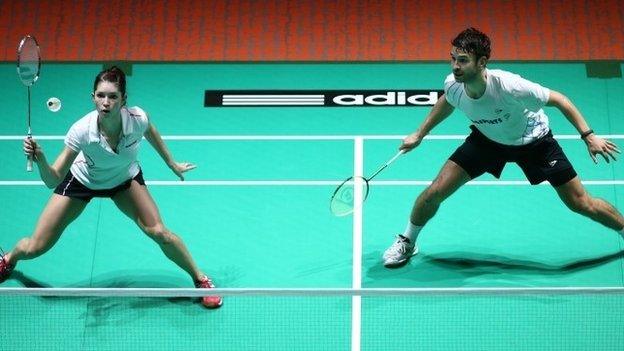 Heather Olver and Chris Langridge in action in their mixed doubles final