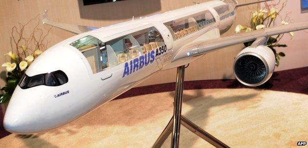 Model of Airbus A350 plane on display