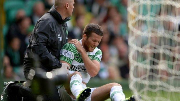 Adam Matthews in pain against Motherwell