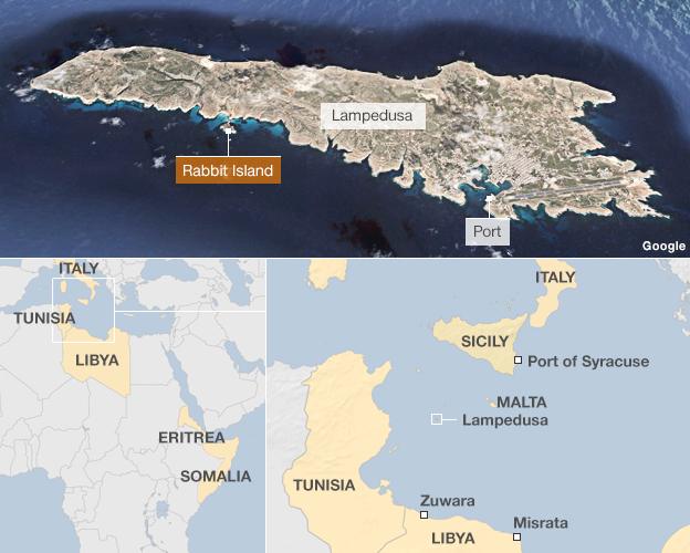 Map showing Lampedusa