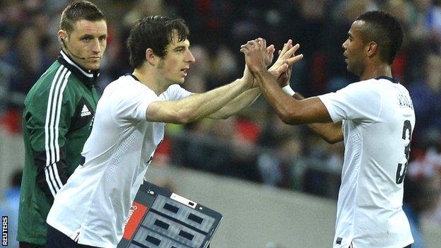 Ashley Cole is substituted for Leighton Baines during England's friendly against Ireland in May