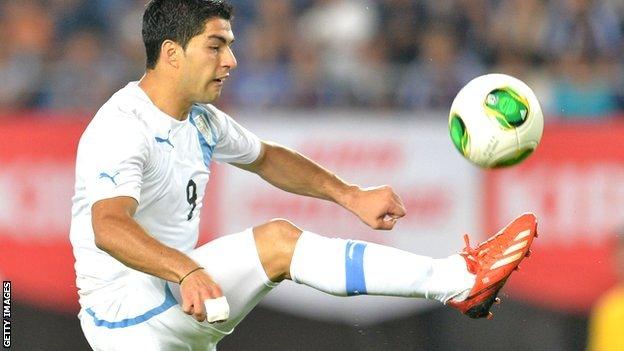 Luis Suarez playing for Uruguay