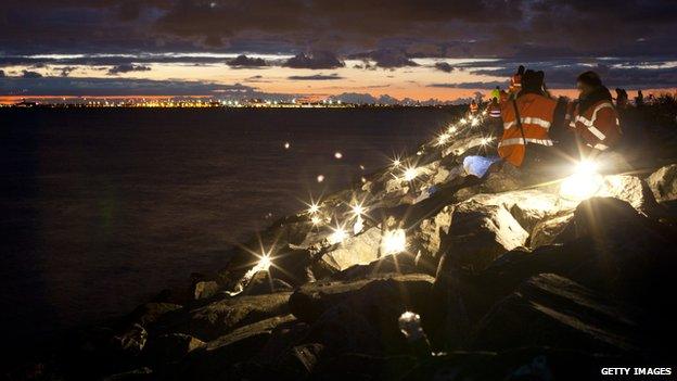 The anniversary of the rescue was commemoration with a light installation connecting Denmark and Sweden