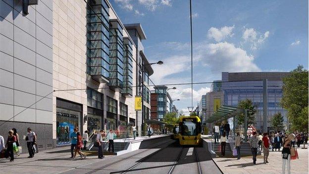 Artist impression of a proposed new tram stop in Exchange Square