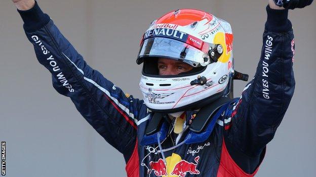 Vettel celebrates winning at Suzuka in 2012