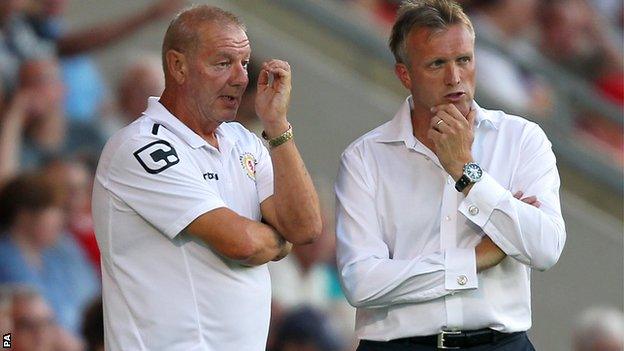 Crewe Alexandra assistant manager Neil Baker (left) and manager Steve Davis (right)