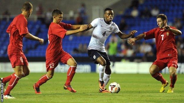 Nathaniel Chalobah, on loan at Nottingham Forest from Chelsea, in action for England U21s