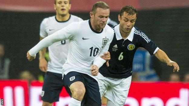 Wayne Rooney in action for England against Scotland