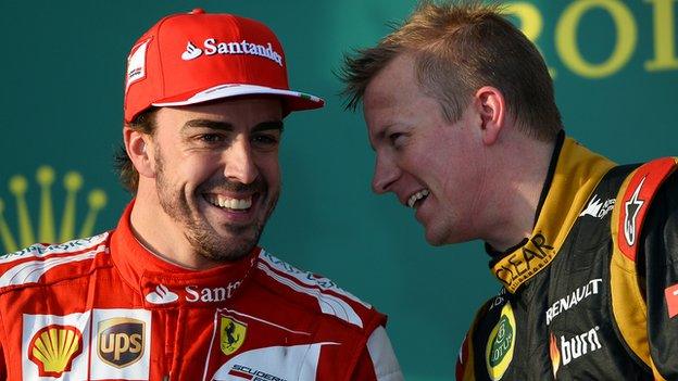 Ferrari driver Fernando Alonso and Lotus driver Kimi Raikkonen