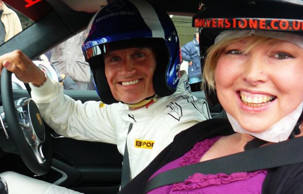 Helen at Silverstone with Formula 1 star David Coulthard