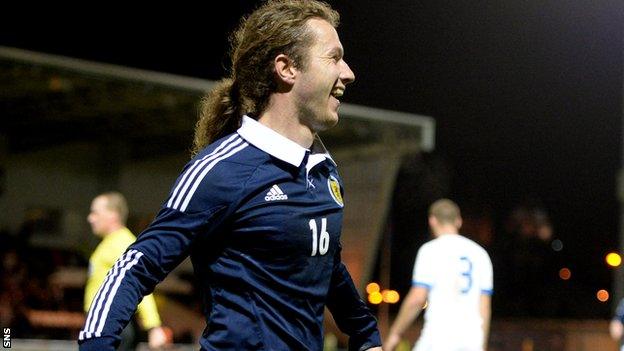 Stevie May scores on his debut for Scotland