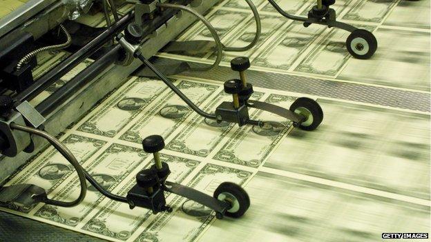 US dollar notes being printed