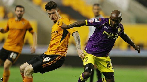 Wolves striker Liam McAlinden in action against Notts County in the Johnstone's Paint Trophy