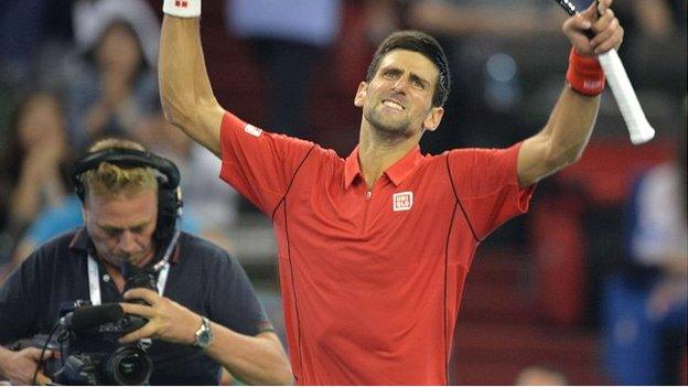 Novak Djokovic celebrates beating Gael Monfils