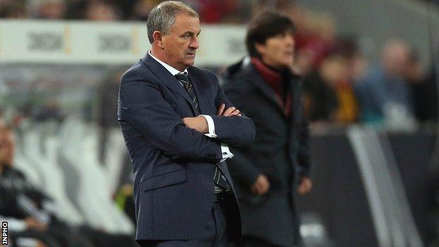 Noel King watches the action along with Germany manager Joachim Low