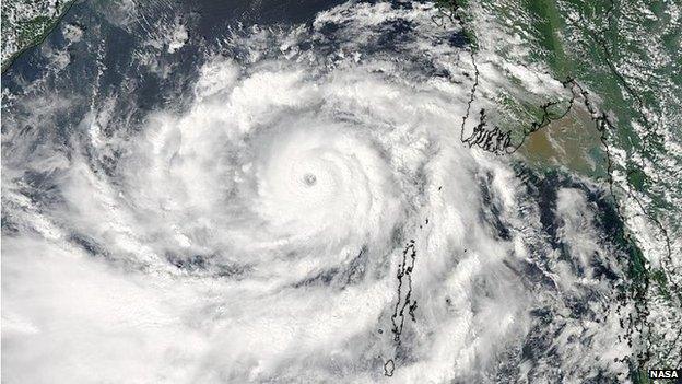 Satellite image of Cyclone Phailin