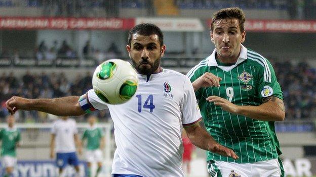 Martin Paterson battles with Rashad Sadygov in Baku