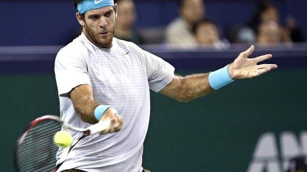 Juan Martin del Potro in semi-final action against Rafael Nadal in Shanghai