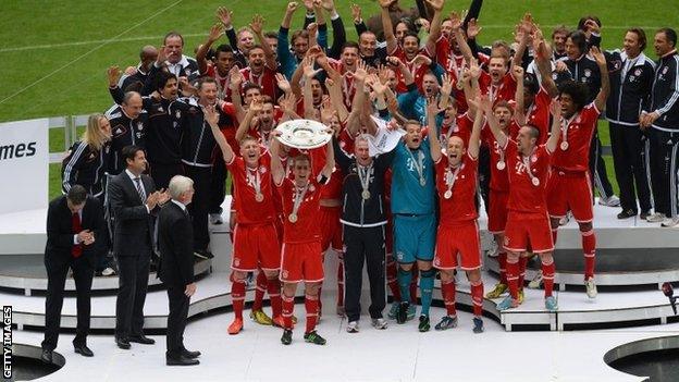 Bayern Munich celebrate winning Bundesliga title