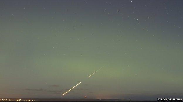 Fireball meteor and aurora over Lewis