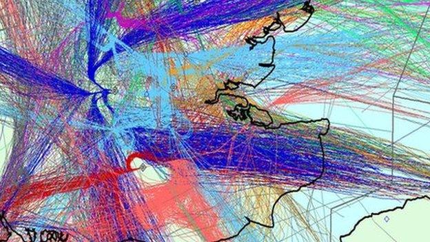 Graphic showing air traffic to and from airports in the South East