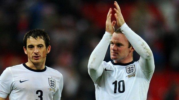 England defender Leighton Baines and team-mate Wayne Rooney