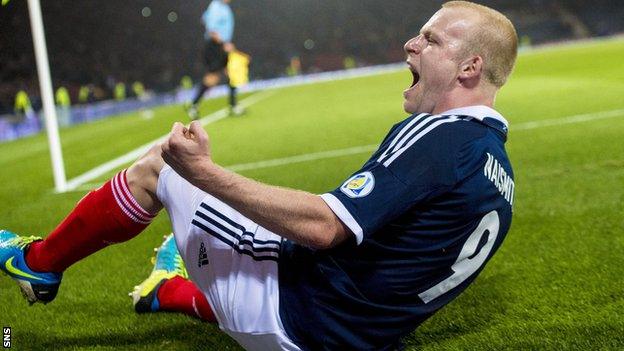 Steven Naismith celebrates scoring Scotland's second goal against Croatia