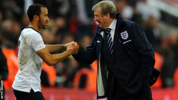 England manager Roy Hodgson shakes Andros Townsend's hand