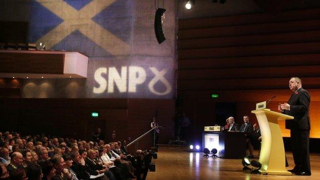 Alex Salmond makes a speech at the start of the conference