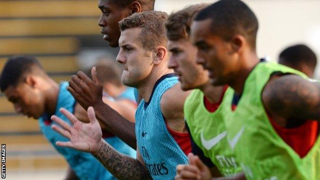 Jack Wilshere trains with his Arsenal team-mates