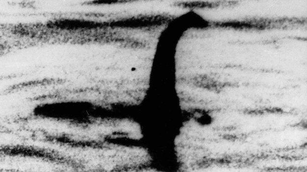 Suspected sighting of the Loch Ness monster in Scotland.