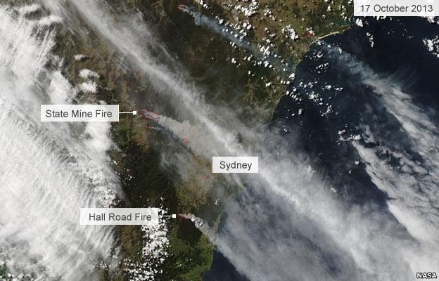 Satellite image of fires around Sydney