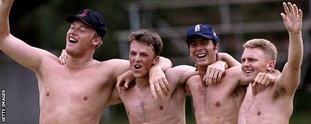 Andrew Flintoff, Graeme Swann, Michael Vaughan and Darren Maddy on an England A tour of Zimbabwe