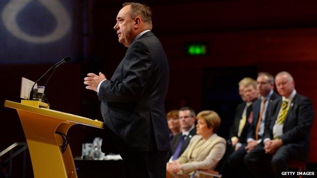 Alex Salmond makes a speech at the start of the conference