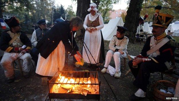 Ahead of the re-enactment performers camped in the village of Markkleeberg