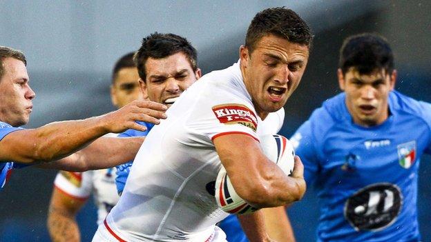 England's Sam Burgess in action against Italy