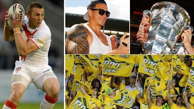 Kevin Sinfield, Sonny Bill Williams, the Rugby League World Cup trophy and Australia fans