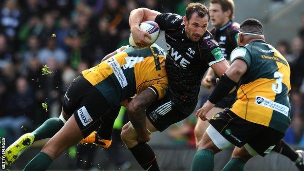 Courtney Lawes tackles Joe Bearman