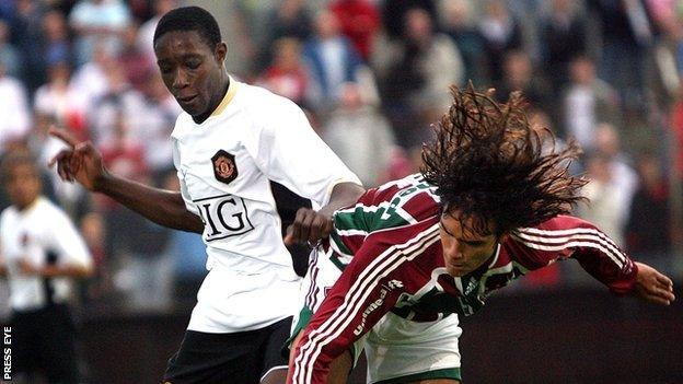 Danny Welbeck in action for Manchester United in the 2008 Milk Cup