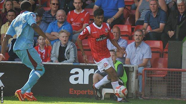 Walsall left-back Malvind Benning (right) in action