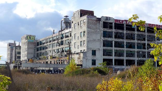 A Detroit paint factory is in a state of disrepair amidst the city's economic collapse