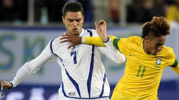 Sanel Jahic in action for Bosnia-Herzegovina