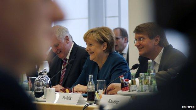 Chancellor Angela Merkel at coalition talks in Berlin, 23 October