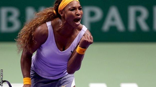 Serena Williams celebrates victory over Agnieszka Radwanska